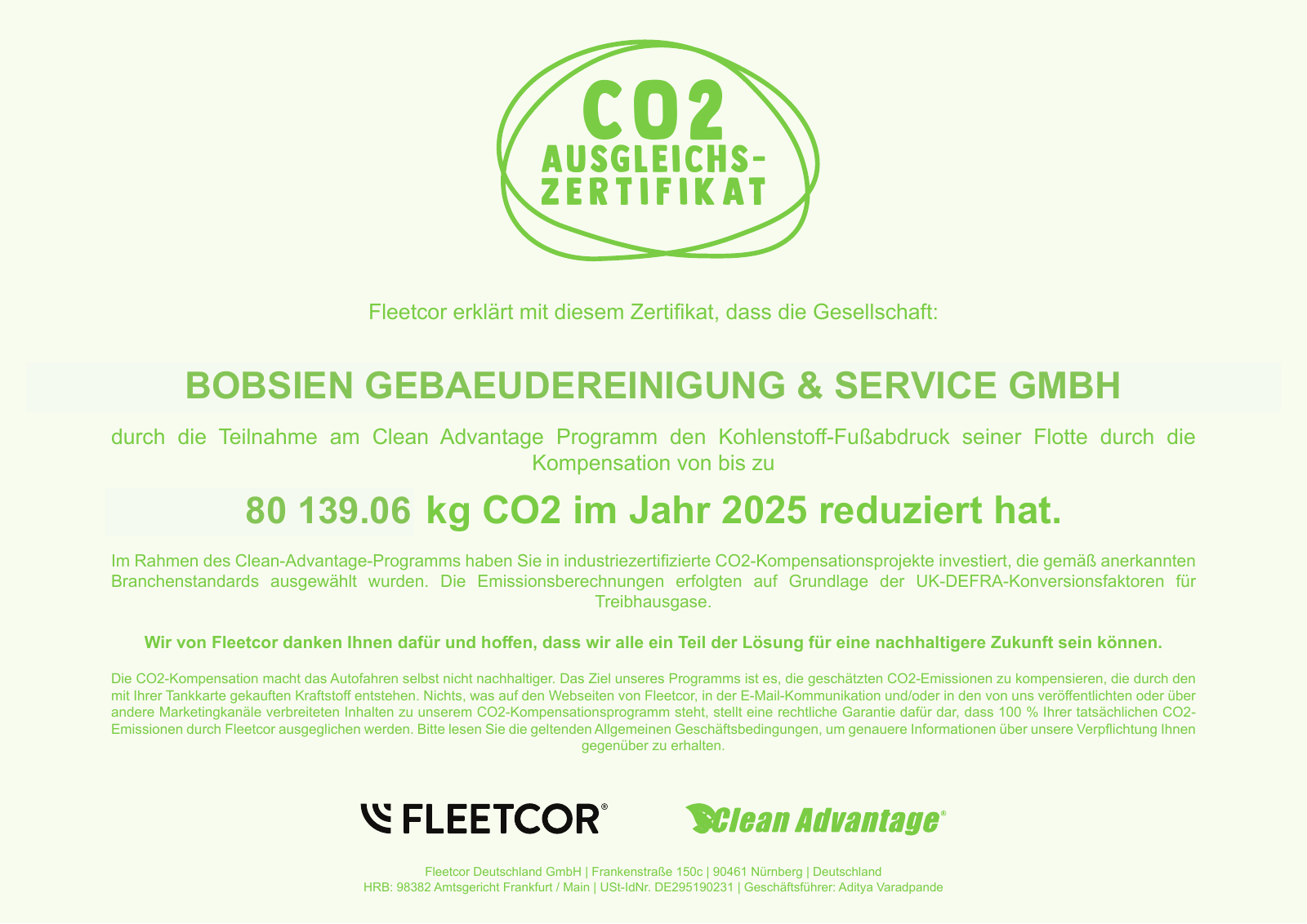 Zertifikat CO2-Ausgleich 2025